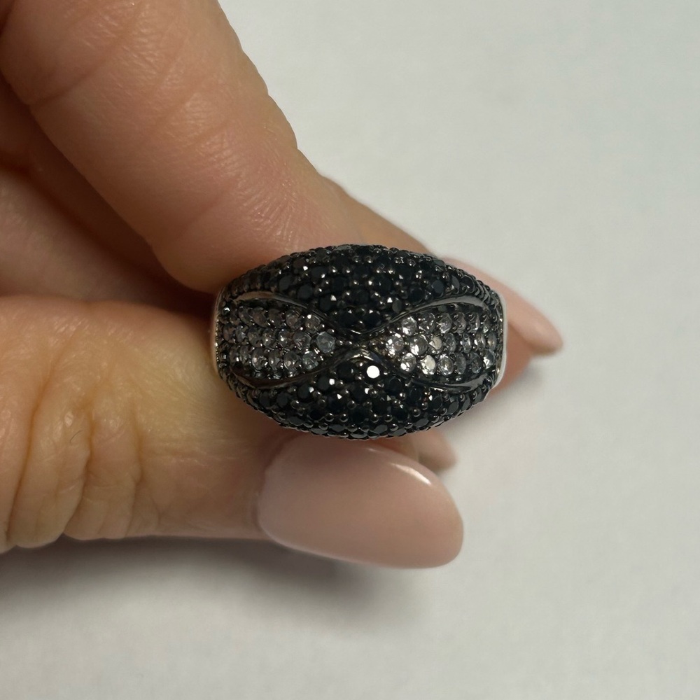 Suzy Levian Sterling Silver Black Blue CZ Pave Ring NWT